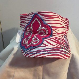 SALE 2/$27 3/$37 4/$45 PINK & WHITE ZEBRA STRIPE FLEUR DE LIS VISOR